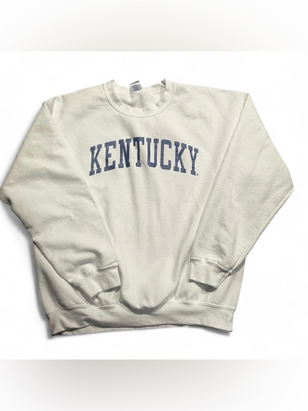 Gildan White Crewneck Sweatshirt with Blue KENTUCKY Print